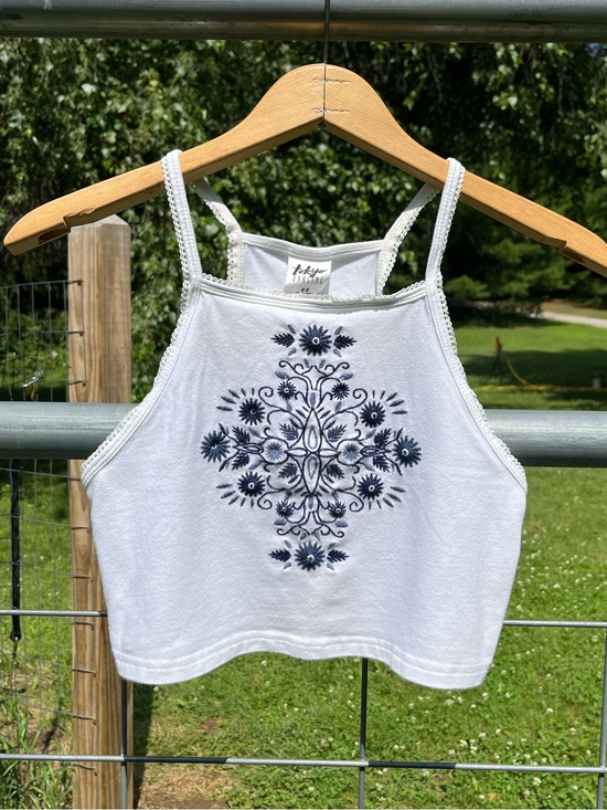 tokyo Darling Tops - 2016 Tokyo Darling White Embroidered Crop Tank Top Size M Summer Girly Boho